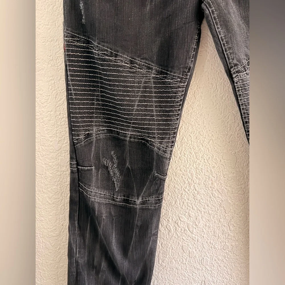 True Religion Skinny Moto Stitch Jeans Mens Black 34 W & 33 L